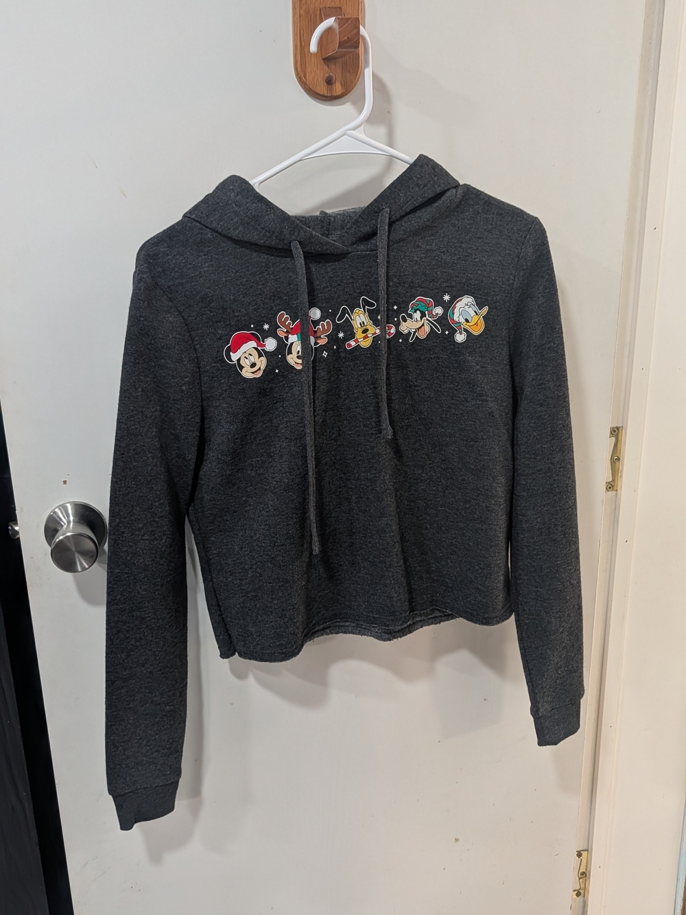 Disney Dark Gray Cropped Hoodie Sweatshirt Mickey Mouse Christmas